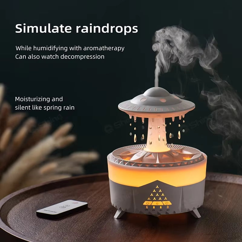 Experience Tranquility with the Rain Cloud Humidifier - Remote-Controlled Raindrop Diffuser and Mushroom Lamp