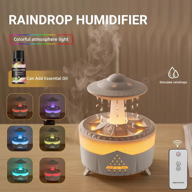 Experience Tranquility with the Rain Cloud Humidifier - Remote-Controlled Raindrop Diffuser and Mushroom Lamp