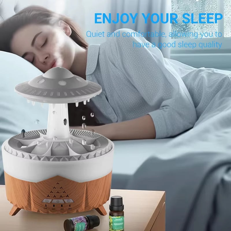 Experience Tranquility with the Rain Cloud Humidifier - Remote-Controlled Raindrop Diffuser and Mushroom Lamp